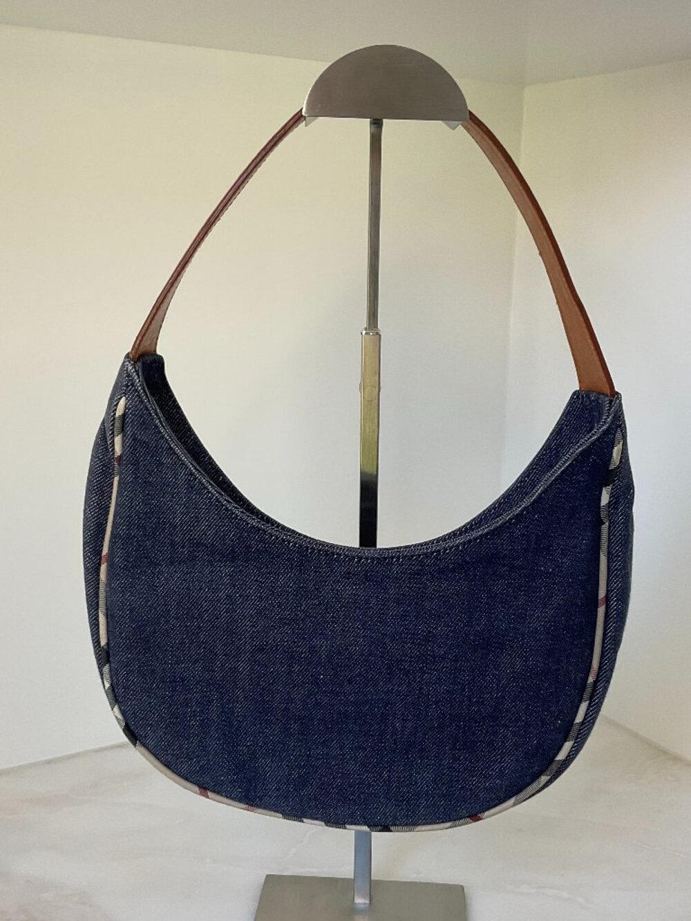 Burberry - House Check Trimmed, Denim Shoulder Bag.